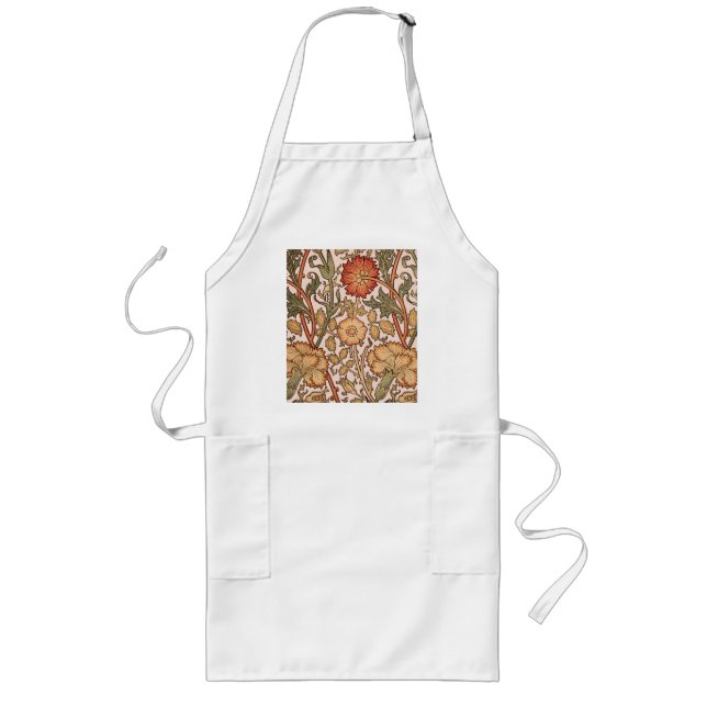 William Morris Pink Rose Flower Wallpaper Pattern Long Apron (Front)