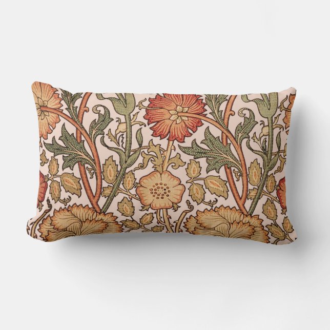William Morris Pink Rose Flower Wallpaper Pattern Lumbar Cushion (Front)