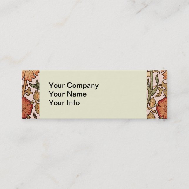 William Morris Pink Rose Flower Wallpaper Pattern Mini Business Card (Front)