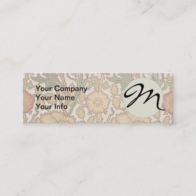 William Morris Pink Rose Flower Wallpaper Pattern Mini Business Card (Front)