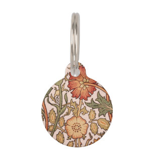 William Morris Pink Rose Flower Wallpaper Pattern Pet Tag