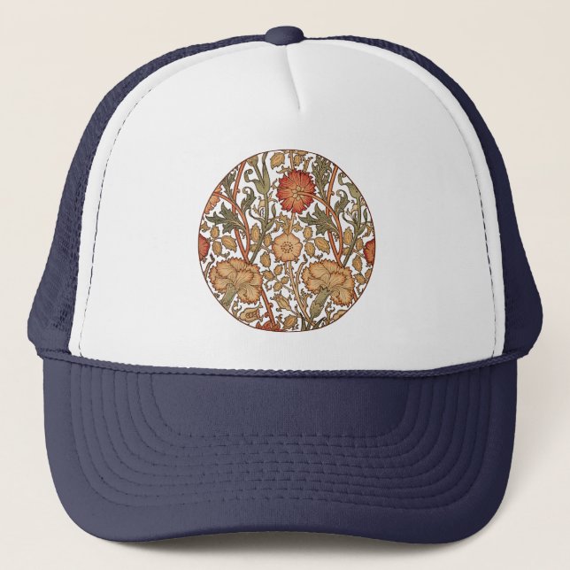 William Morris Pink Rose Flower Wallpaper Pattern Trucker Hat (Front)