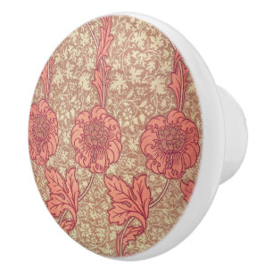 William * Morris Pink Tan Floral Ceramic Knob