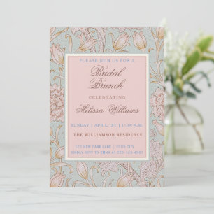 William Morris Pink Wild Tulips Blue Bridal Brunch Invitation