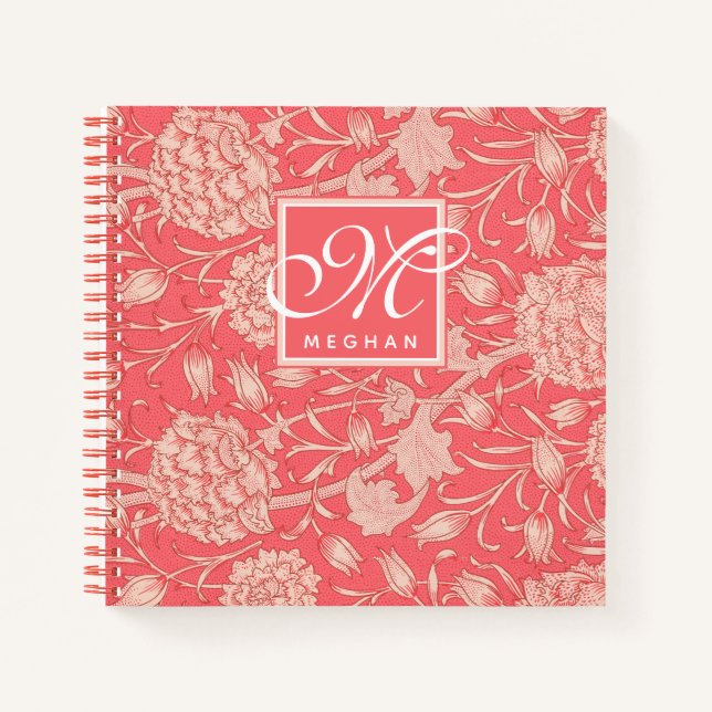 William Morris - Pink Wild Tulips & Monogram  Notebook (Front)