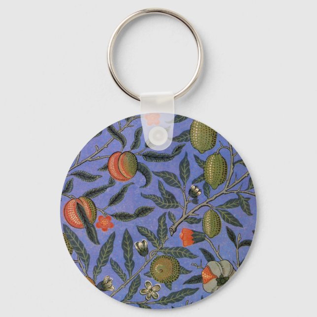 William Morris Pomegranate Blue Colorful Wallpaper Key Ring (Front)