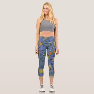 William Morris Pomegranate Blue Colourful Wallpape Capri Leggings