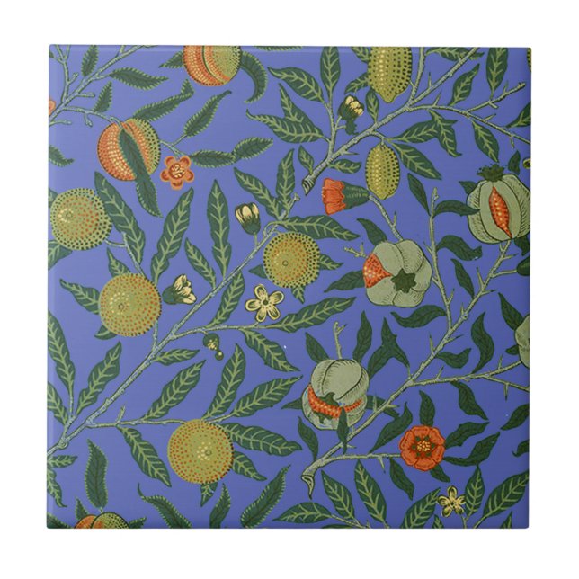 William Morris Pomegranate Blue Colourful Wallpape Ceramic Tile (Front)