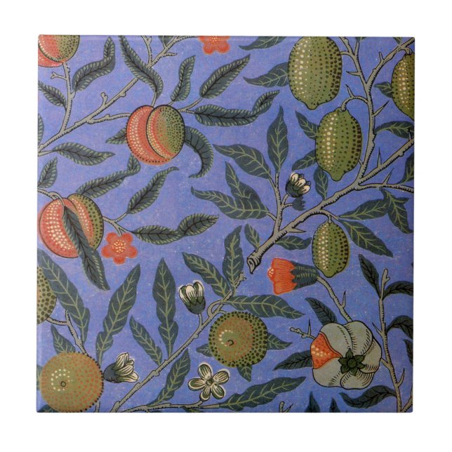 William Morris Pomegranate Blue Colourful Wallpape Ceramic Tile (Front)