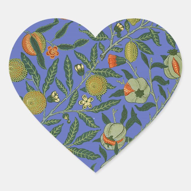 William Morris Pomegranate Blue Colourful Wallpape Heart Sticker (Front)