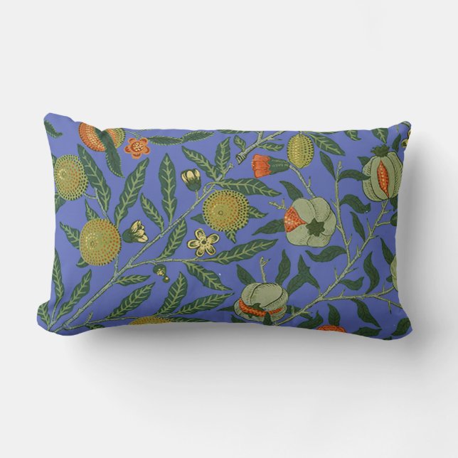 William Morris Pomegranate Blue Colourful Wallpape Lumbar Cushion (Front)