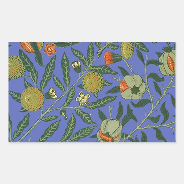 William Morris Pomegranate Blue Colourful Wallpape Rectangular Sticker (Front)