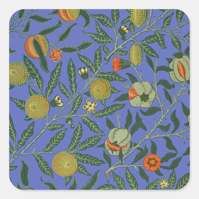 William Morris Pomegranate Blue Colourful Wallpape Square Sticker (Front)