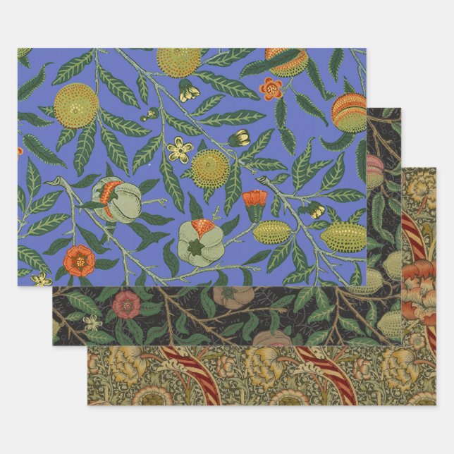 William Morris Pomegranate Blue Colourful Wallpape Wrapping Paper Sheet (Set)