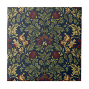 William Morris Pomegranate Floral Navy Pattern Ceramic Tile