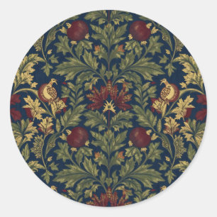 William Morris Pomegranate Floral Navy Pattern Classic Round Sticker