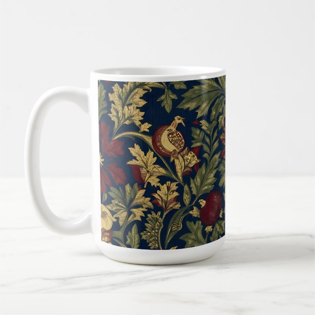 William Morris Pomegranate Floral Navy Pattern Coffee Mug (Left)
