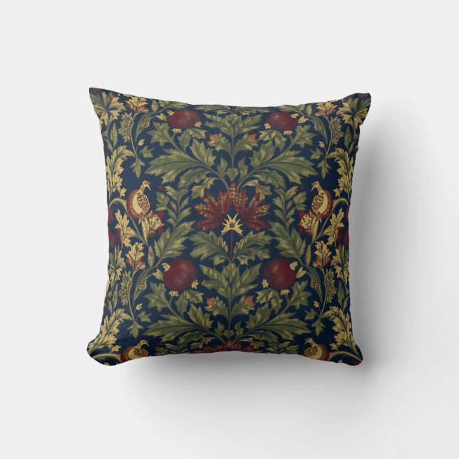 William Morris Pomegranate Floral Navy Pattern Cushion (Front)