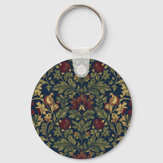 William Morris Pomegranate Floral Navy Pattern Key Ring (Front)