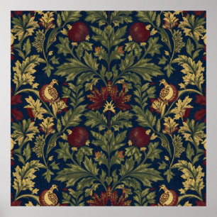 William Morris Pomegranate Floral Navy Pattern Poster