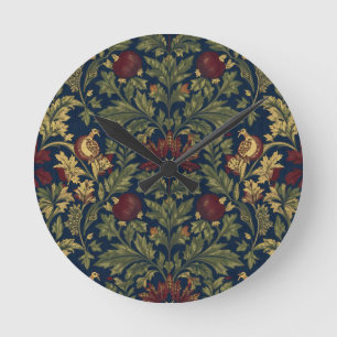 William Morris Pomegranate Floral Navy Pattern Round Clock