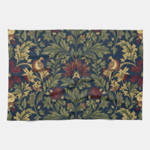 William Morris Pomegranate Floral Navy Pattern Tea Towel