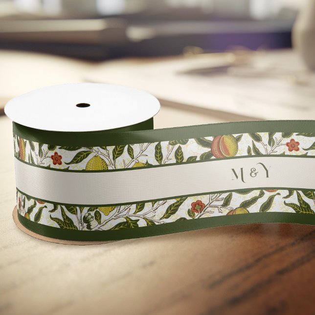 William Morris Pomegranate Lemons Fruits Pattern Satin Ribbon (Creator Uploaded)
