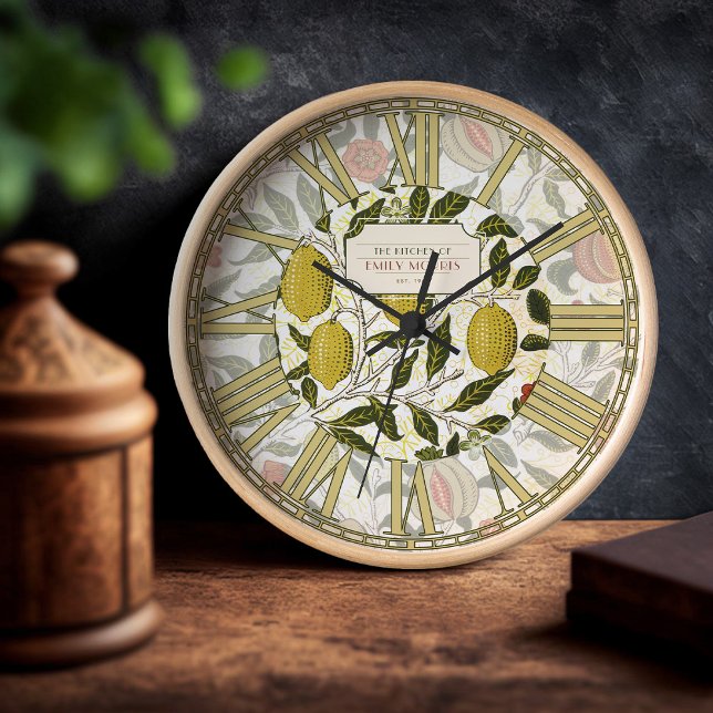 William Morris Pomegranate Lemons Vintage Pattern Clock (Creator Uploaded)