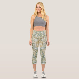 William Morris Pomegranate Pattern Antique Lily  Capri Leggings
