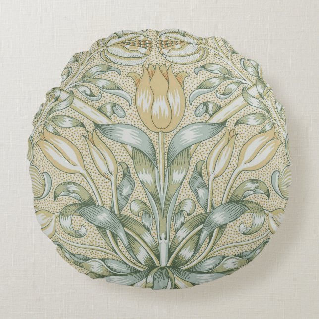 William Morris Pomegranate Pattern Antique Lily  Round Cushion (Front)