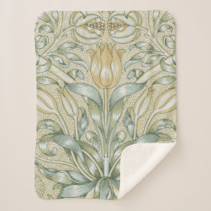 William Morris Pomegranate Pattern Antique Lily  Sherpa Blanket