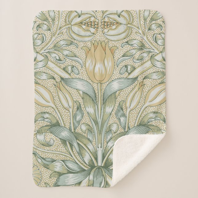William Morris Pomegranate Pattern Antique Lily  Sherpa Blanket (Front)