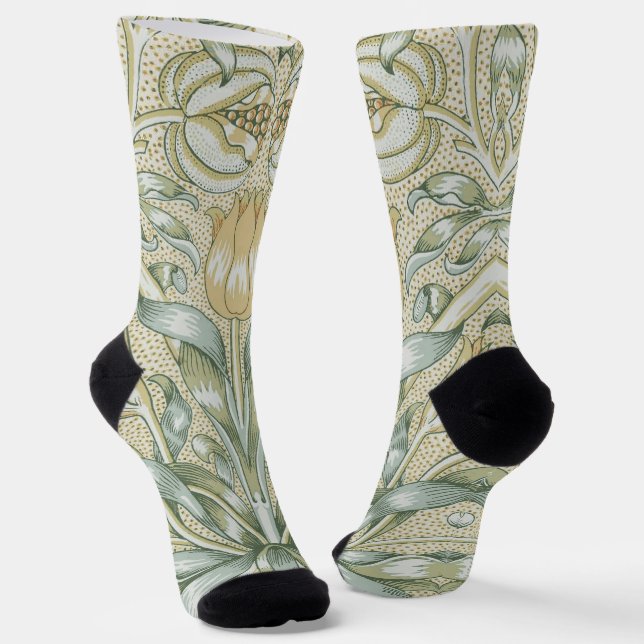 William Morris Pomegranate Pattern Antique Lily  Socks (Angled)