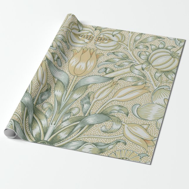 William Morris Pomegranate Pattern Antique Lily  Wrapping Paper (Unrolled)