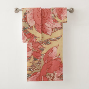 William Morris Poppies Floral Art Nouveau Pattern Bath Towel Set