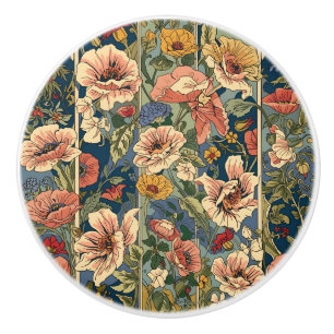 William Morris Poppies Floral Art Nouveau Pattern  Ceramic Knob