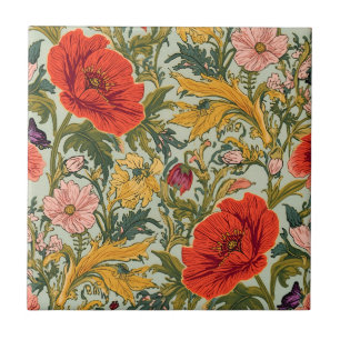William Morris Poppies Floral Art Nouveau Pattern  Ceramic Tile