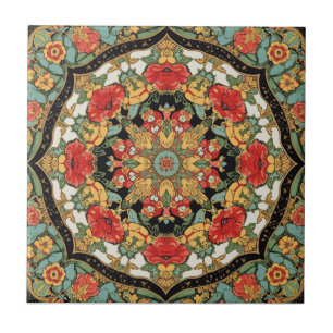 William Morris Poppies Floral Art Nouveau Pattern Ceramic Tile