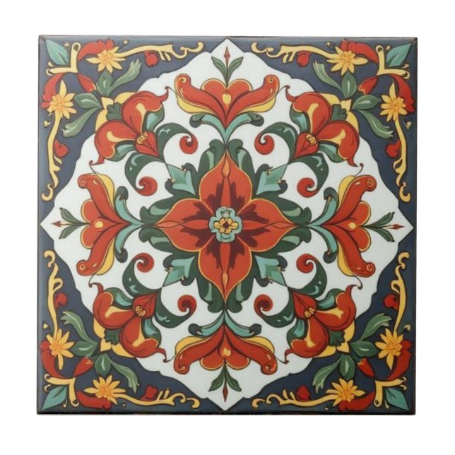 William Morris Poppies Floral Art Nouveau Pattern  Ceramic Tile (Front)