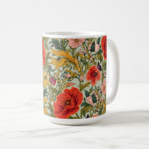 William Morris Poppies Floral Art Nouveau Pattern Coffee Mug