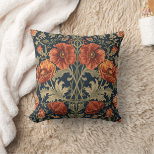 William Morris Poppies Floral Art Nouveau Pattern  Cushion