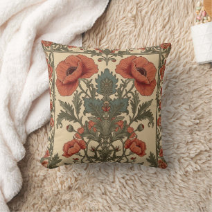 William Morris Poppies Floral Art Nouveau Pattern Cushion