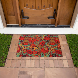 William Morris Poppies Floral Art Nouveau Pattern Doormat