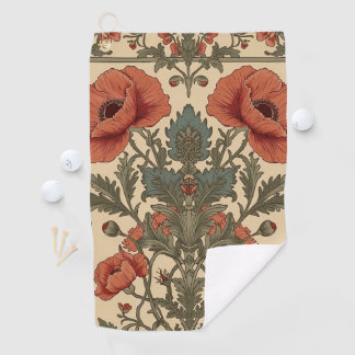 William Morris Poppies Floral Art Nouveau Pattern  Golf Towel