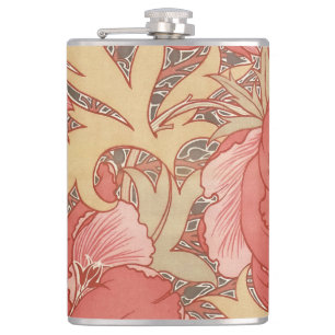 William Morris Poppies Floral Art Nouveau Pattern Hip Flask