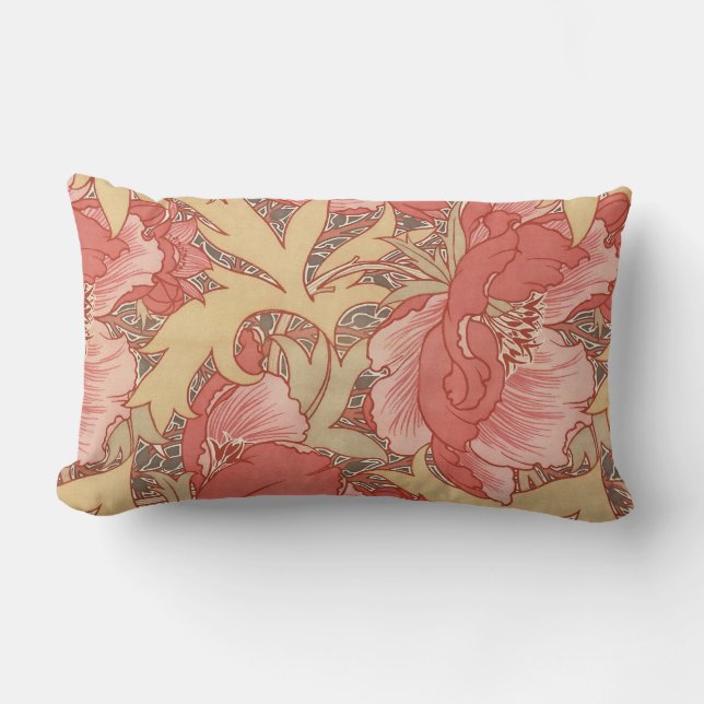 William Morris Poppies Floral Art Nouveau Pattern Lumbar Cushion (Front)