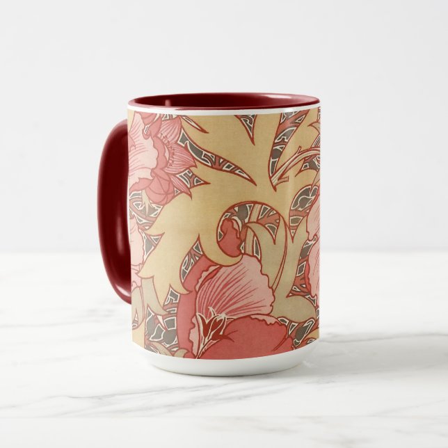 William Morris Poppies Floral Art Nouveau Pattern Mug (Front Left)