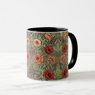 William Morris Poppies Floral Art Nouveau Pattern Mug