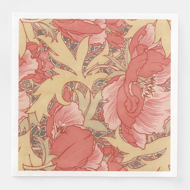 William Morris Poppies Floral Art Nouveau Pattern Napkin (Front)