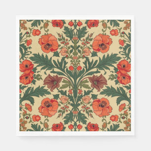 William Morris Poppies Floral Art Nouveau Pattern Napkin